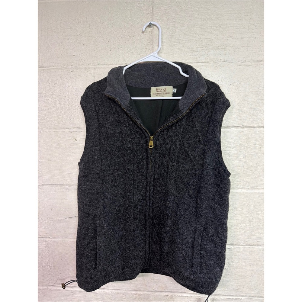Aran Sweater Market Mens Charcoal Gray Wool Cable Knit Full Zip Vest Size M